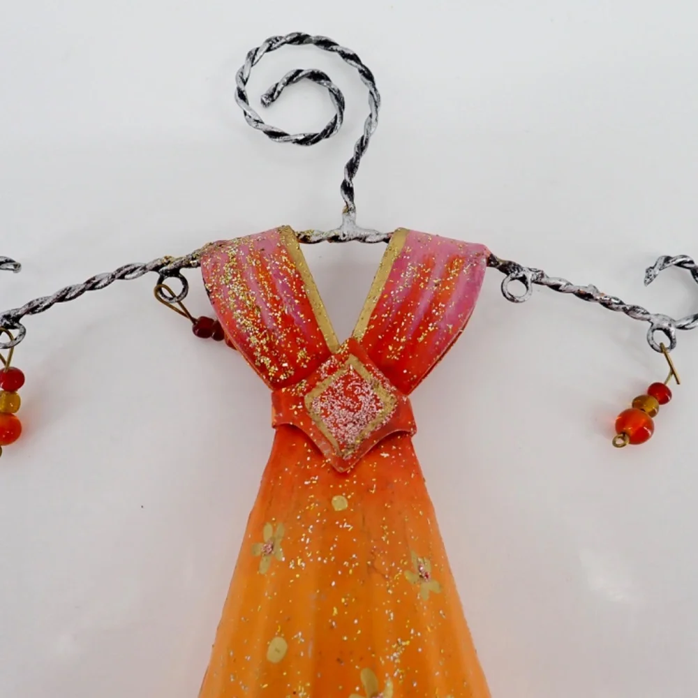Lady in Orange Dress Mountable Metal Decorative Wall Hanger with Single Hook